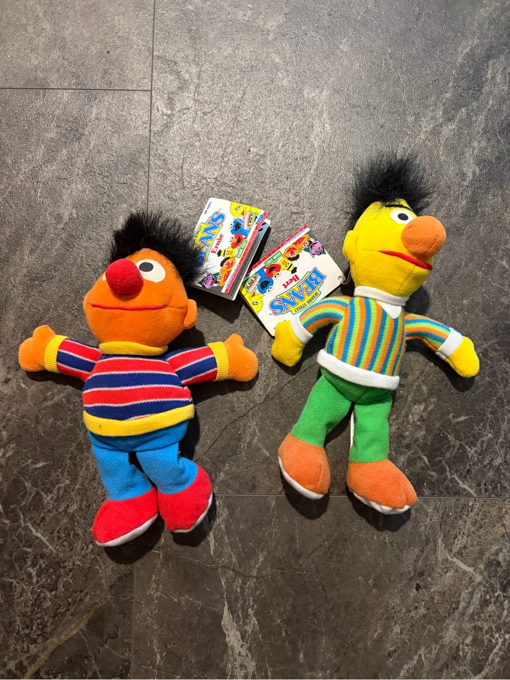 Sesame Street Ernie & Bert Beans Plush Set - Vintage NWT 1997
